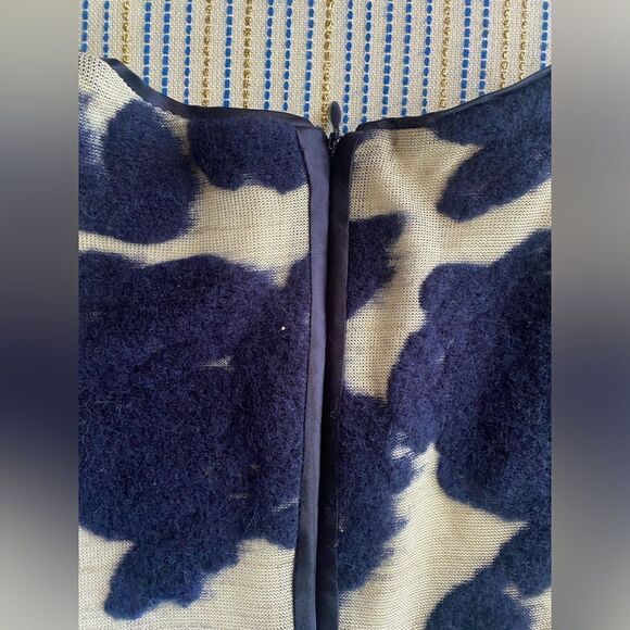Reiss  Mini Dress Leila Size 6 Wool blended Navy & Cream Gold Floral - Picture 15 of 16